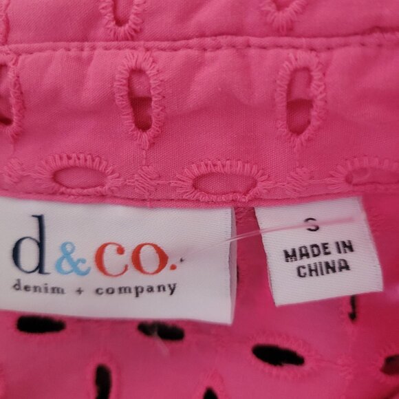 D&Co Pink Eyelet Button-Up Shirt Womens S 100% Cotton 3/4 Sleeve Collared Top - Picture 5 of 6